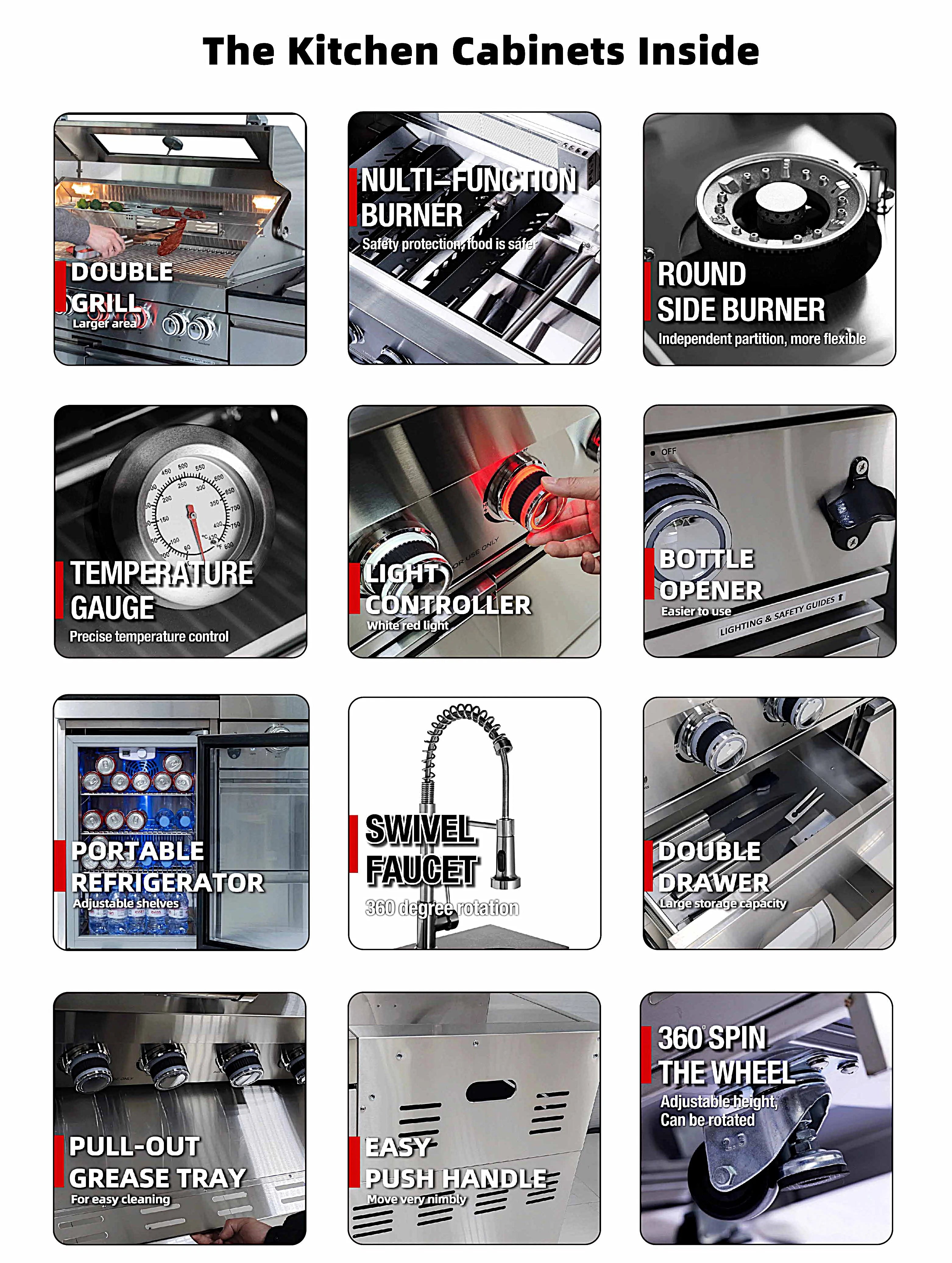 Customized Garden Outdoor Kitchen Sink Unit with Faucet and Drainboard for Food Cleaning Setup backyard patio camping cooki