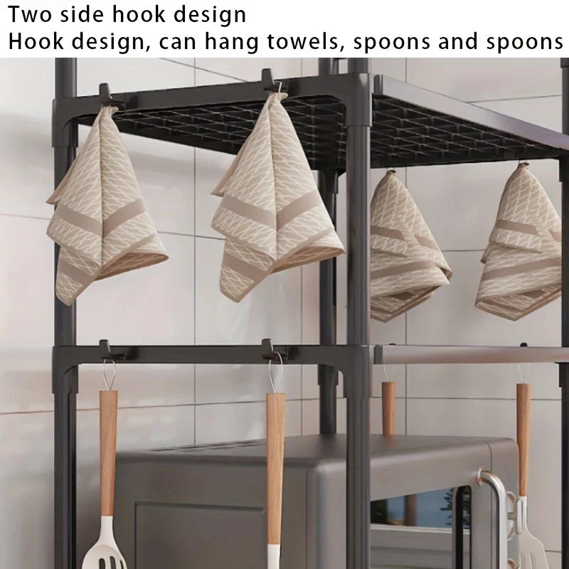Kitchen Multi Purpose Storage Rack - Used For Microwave Ovens, Ovens, And Countertop Storage Racks With Hooks