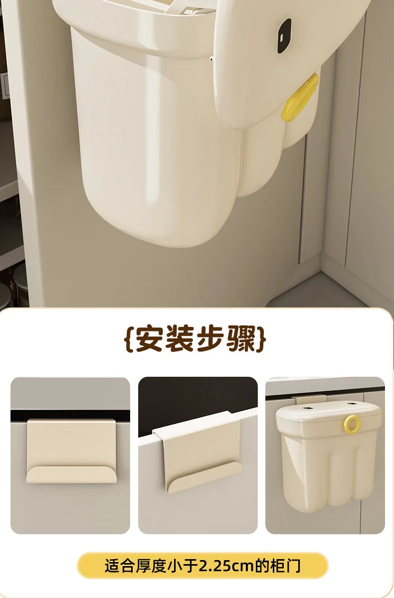 Kitchen garbage bin, household with lid, wall mounted garbage bin, no bending, large capacity, bathroom, hanging garbage bin