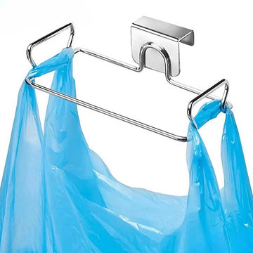Kitchen Non Perforated Stainless Steel Garbage Rack With Hanging Bracket, Cabinet Door With Cloth And Garbage Bag Storage Rack