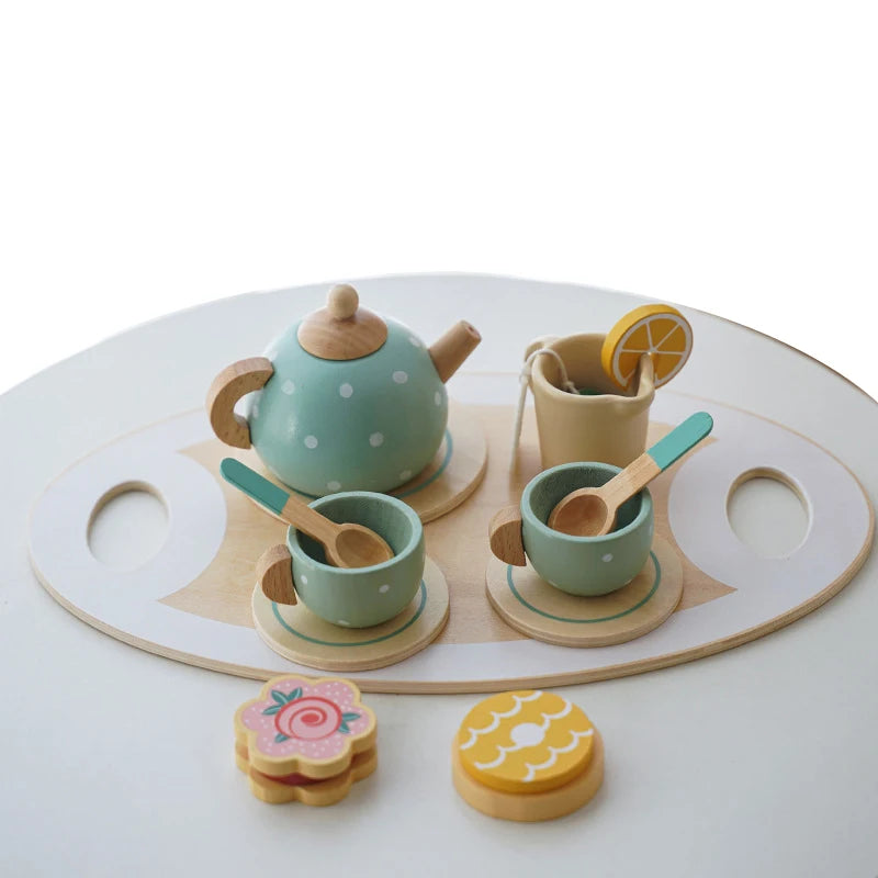 Wooden Play Kitchen for Children Wooden High Tea Set Pretend Play Food Learning Role Play Game Early Educational Toys Gifts