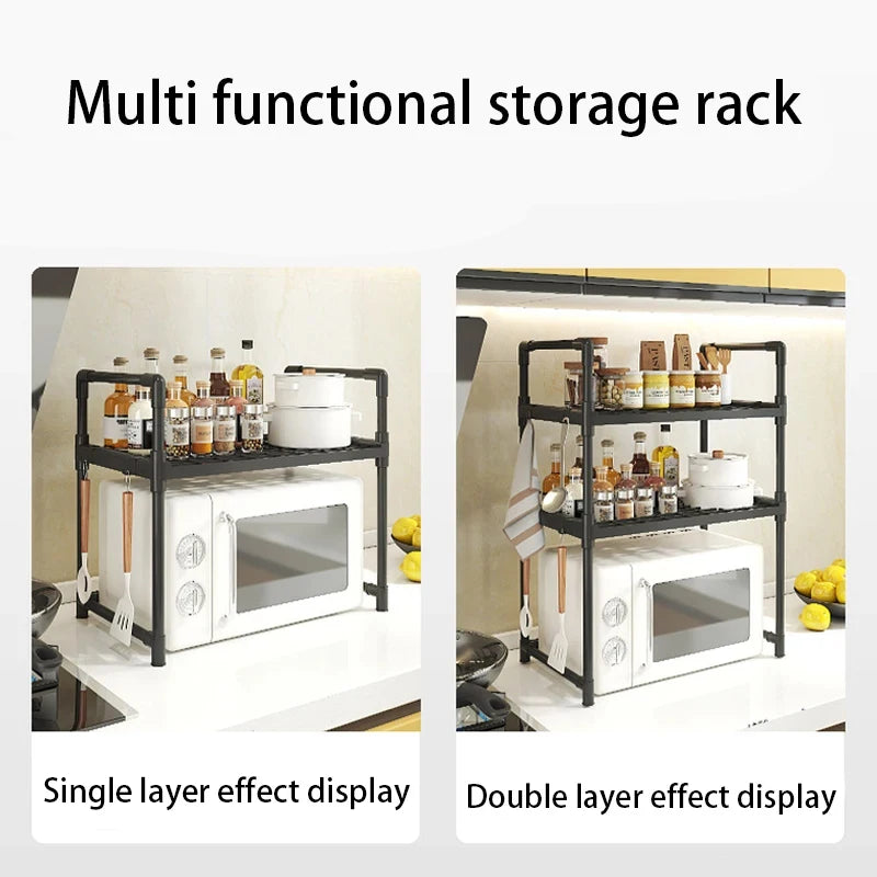 Kitchen Multi Purpose Storage Rack - Used For Microwave Ovens, Ovens, And Countertop Storage Racks With Hooks