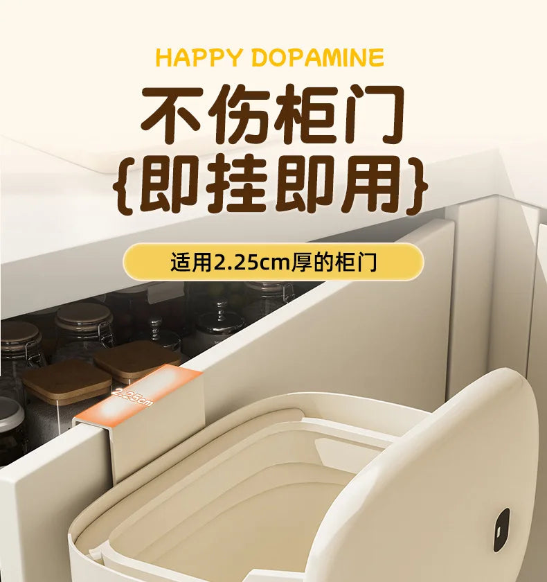 Kitchen garbage bin, household with lid, wall mounted garbage bin, no bending, large capacity, bathroom, hanging garbage bin