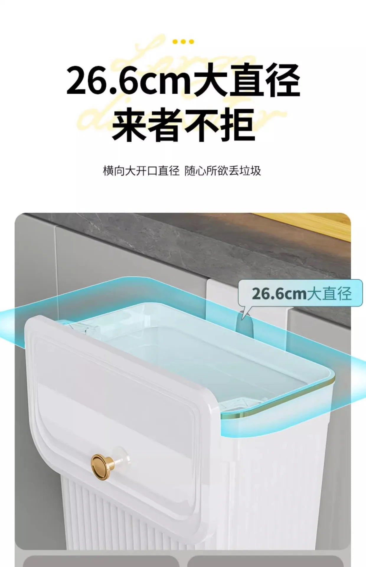 Kitchen Trash Can with Lid, Hanging Trash Can, Wall Mounted, Toilet, Living Room, Basebasket, Storage Bucket, Kitchen Waste