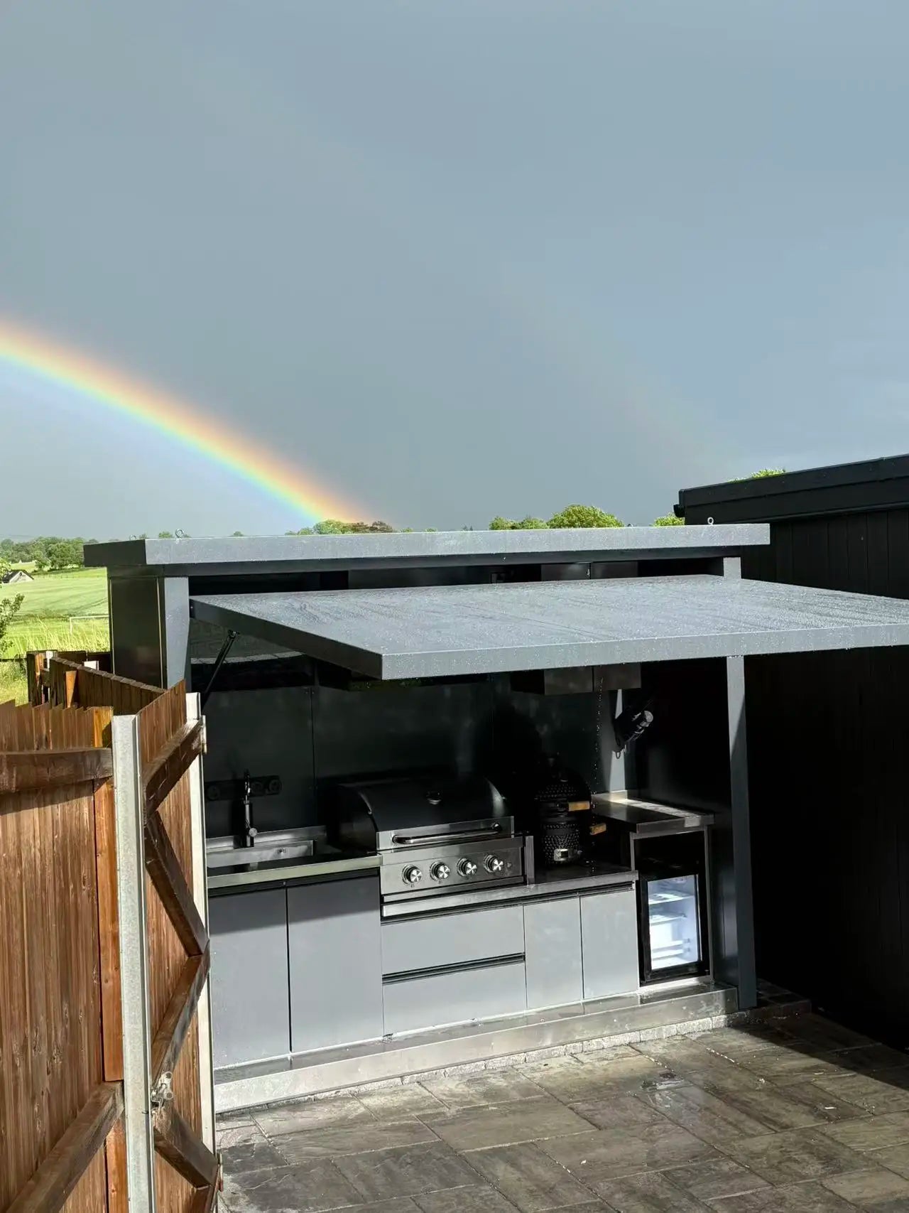 Customized Garden Outdoor Kitchen Sink Unit with Faucet and Drainboard for Food Cleaning Setup backyard patio camping cooki