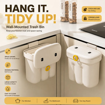 Kitchen garbage bin, household with lid, wall mounted garbage bin, no bending, large capacity, bathroom, hanging garbage bin
