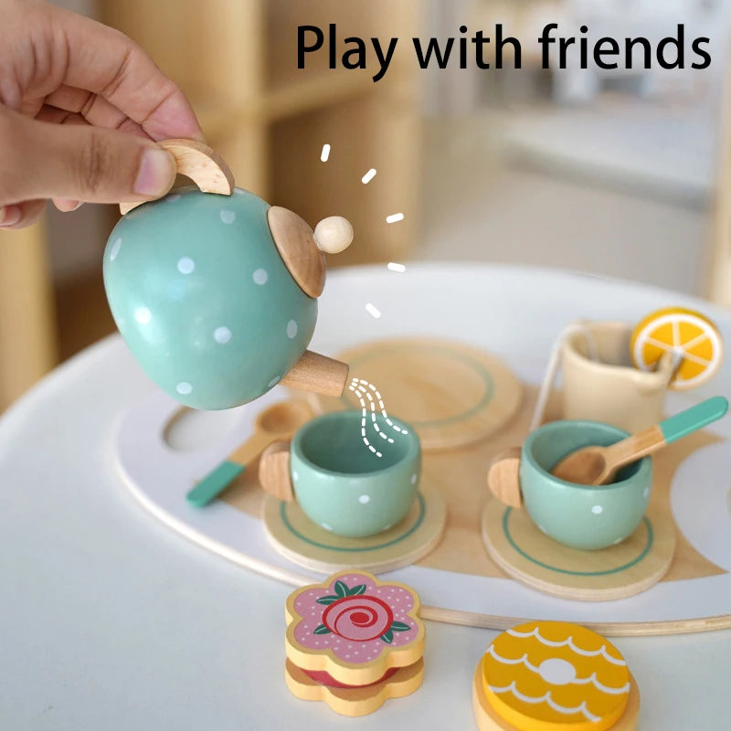Wooden Play Kitchen for Children Wooden High Tea Set Pretend Play Food Learning Role Play Game Early Educational Toys Gifts