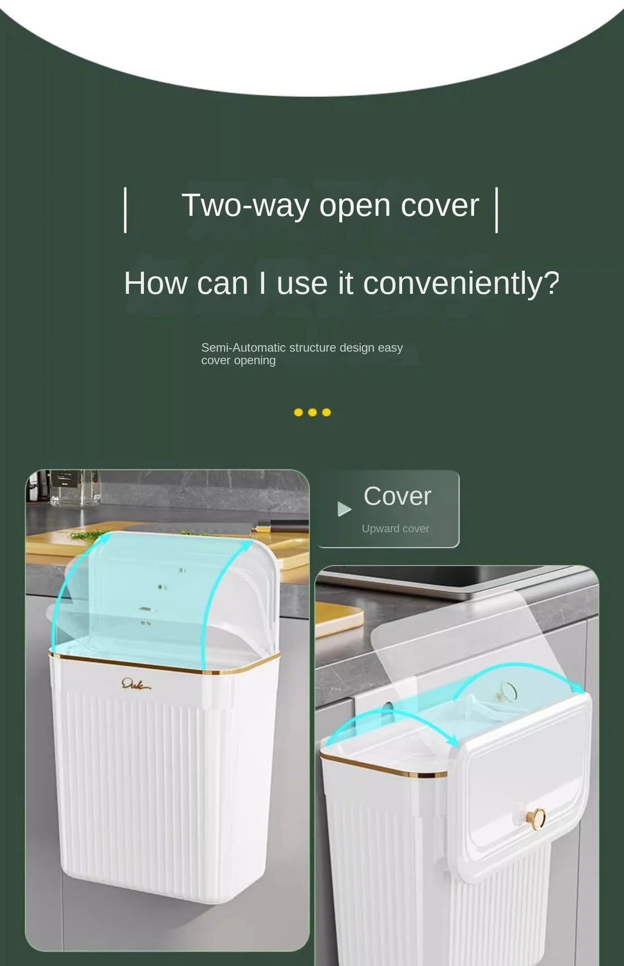 Kitchen Trash Can with Lid, Hanging Trash Can, Wall Mounted, Toilet, Living Room, Basebasket, Storage Bucket, Kitchen Waste