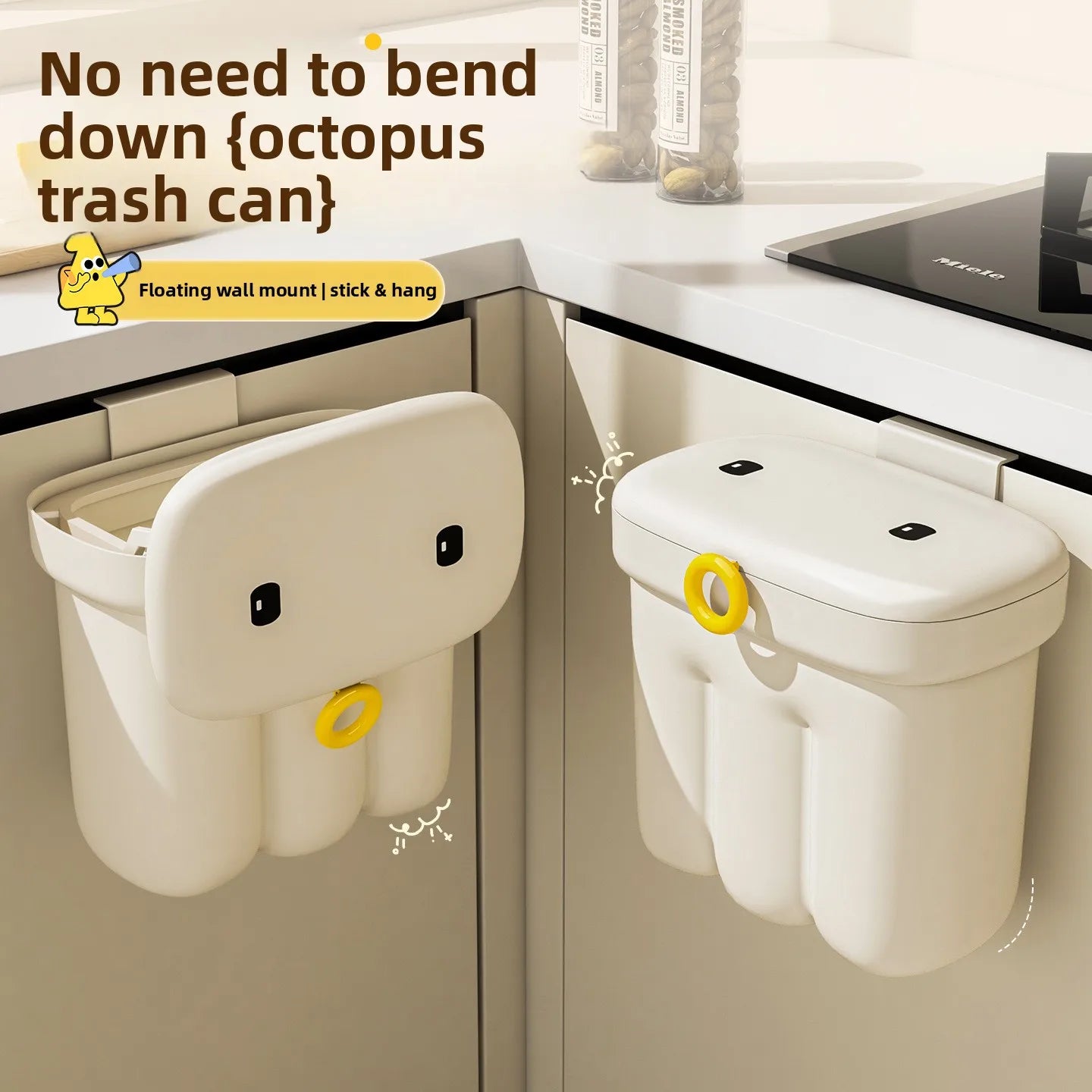 Kitchen garbage bin, household with lid, wall mounted garbage bin, no bending, large capacity, bathroom, hanging garbage bin