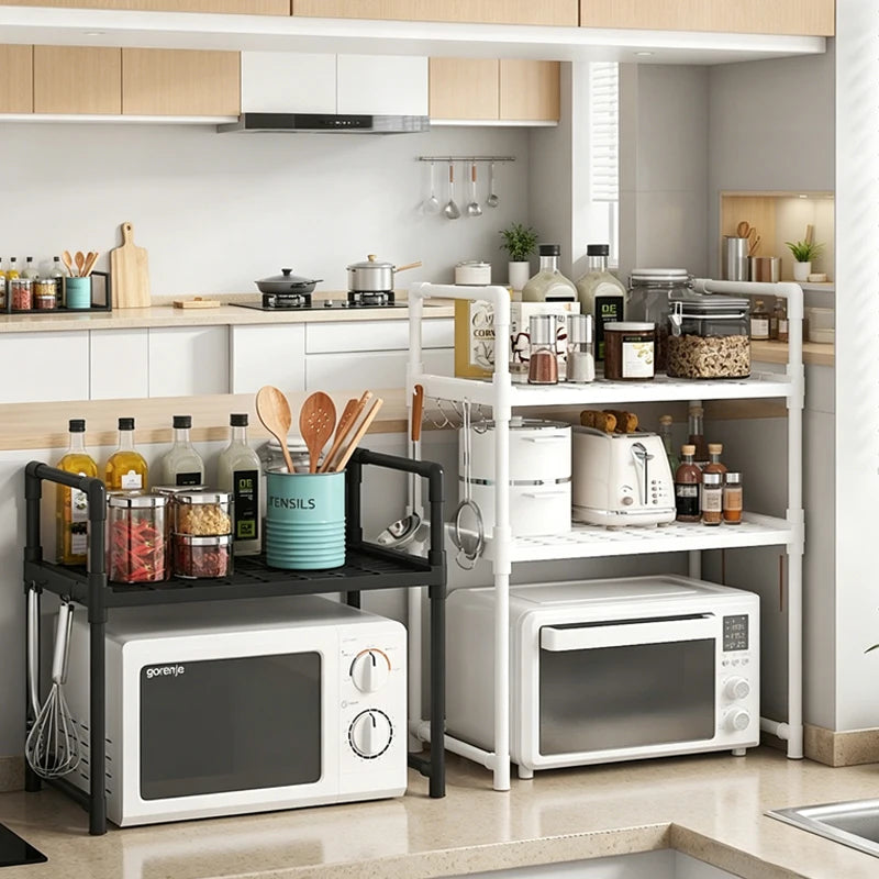 Kitchen Multi Purpose Storage Rack - Used For Microwave Ovens, Ovens, And Countertop Storage Racks With Hooks