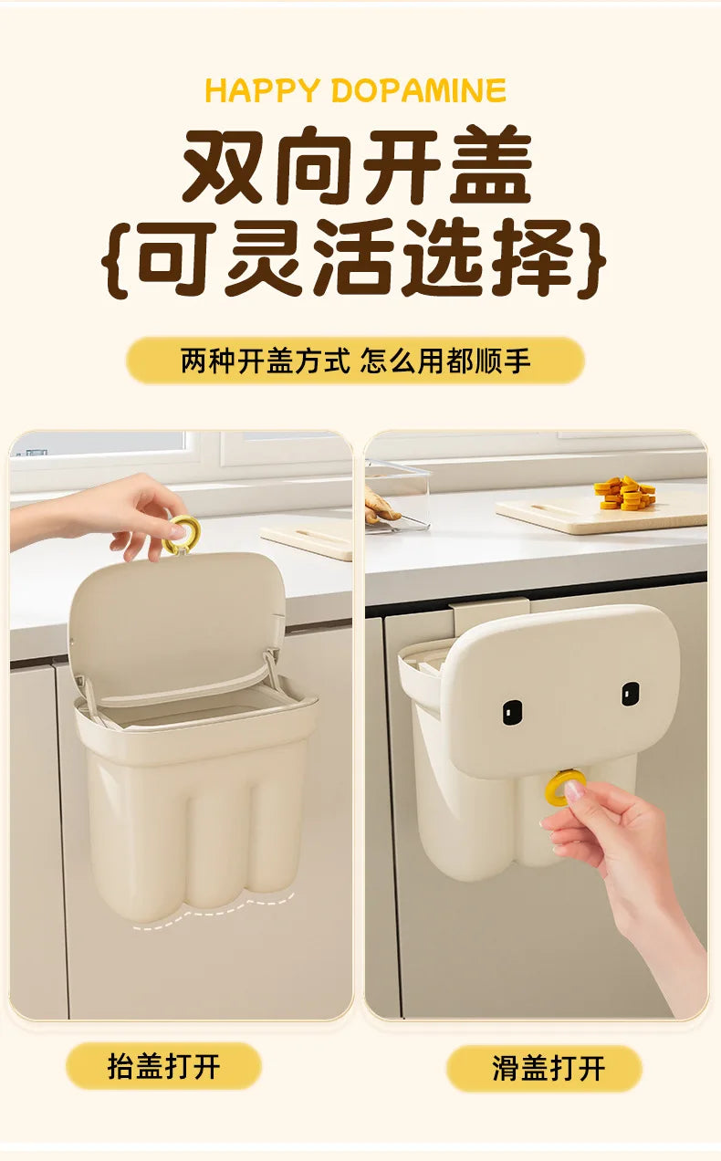 Kitchen garbage bin, household with lid, wall mounted garbage bin, no bending, large capacity, bathroom, hanging garbage bin
