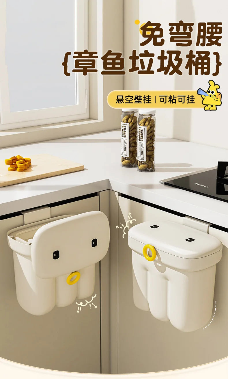 Kitchen garbage bin, household with lid, wall mounted garbage bin, no bending, large capacity, bathroom, hanging garbage bin