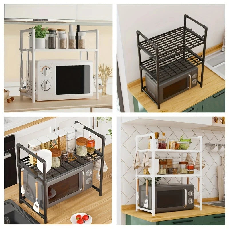 Kitchen Multi Purpose Storage Rack - Used For Microwave Ovens, Ovens, And Countertop Storage Racks With Hooks
