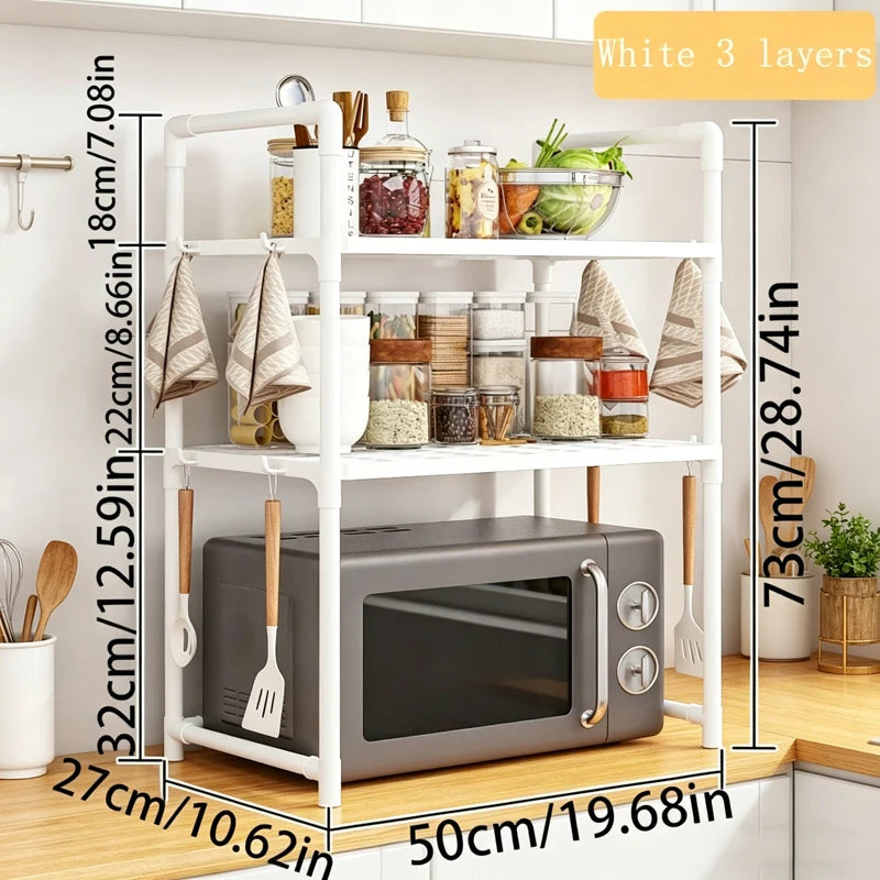Kitchen Multi Purpose Storage Rack - Used For Microwave Ovens, Ovens, And Countertop Storage Racks With Hooks