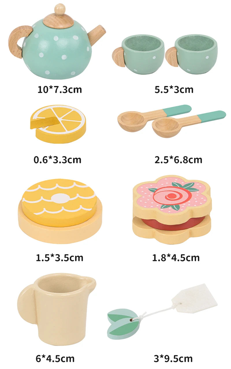 Wooden Play Kitchen for Children Wooden High Tea Set Pretend Play Food Learning Role Play Game Early Educational Toys Gifts